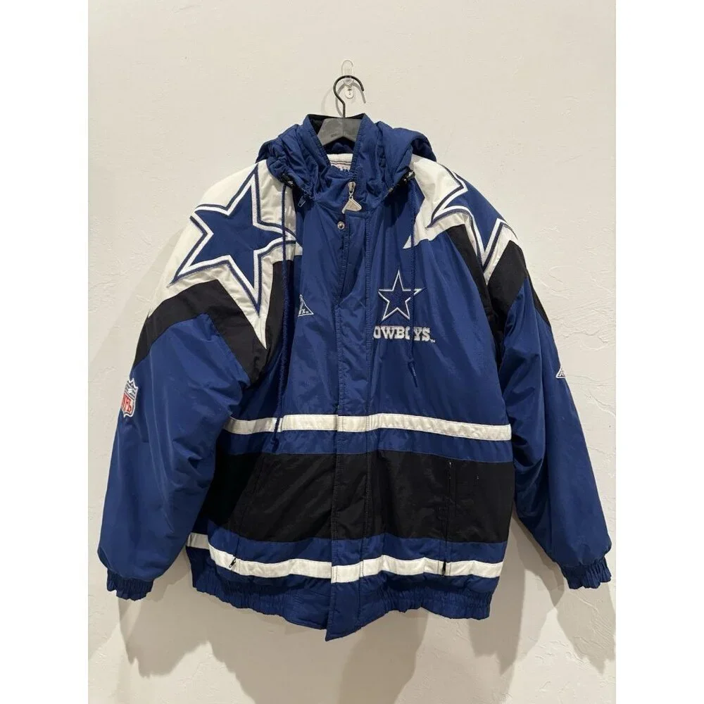 Dallas Cowboys 90s APEX puffer STARS jacket JERRY M blue white NFL Pro Line vtg